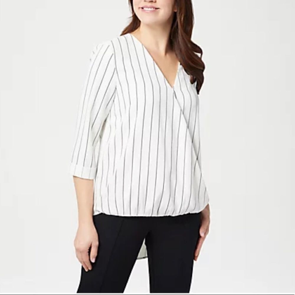 Lisa Rinna Collection Striped Cross Front Top